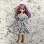特別価格ワンピース　イチゴ柄　ブルー系　ブライス、リカちゃん