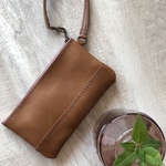 レザー　ストラップ付本革ポーチ　ペンケースにも　≪パープル系ファスナー≫