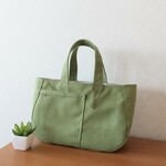 *新色*【たっぷり収納*横長*デイリートート】グリーンリーフ*ヴィンテージ加工8号帆布*