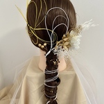 no.25 成人式　結婚式　髪飾り　水引き　和紐　紐アレンジ　金箔アレンジ　金箔　ヘッドドレス　成人式ヘア　成人式振袖　成人式前撮り　成人式ネイル　成人式ヘアセット　成人式髪型　成人式ヘアメイク