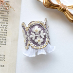 インド刺繍　刺繍リボン　刺繍　パープル　ラベンダー　ゴールド　ホワイト　フリル　波型　花柄　ポニーフック　＊　ヘアアクセサリー　お洒落　結婚式　ウェディング　お呼ばれ　髪飾り　ギフト　プレゼント