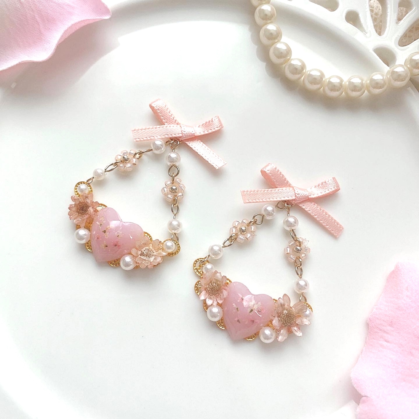 フラワーガーデン❁⃘イヤリング/ピアス(ピーチピンク
