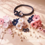 sai.coro様オーダー作品＊お友達お揃いコサージュ＆ピアス　ママとお揃いベビーヘアバンドセット　つまみ細工