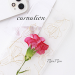 【carnation】全機種対応　iPhone アンドロイド　スマホケース　本物のカーネーション　ギフトに喜ばれております　名入れ、イニシャルも可　♪