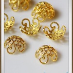 送料無料！高品質  フラワービーズキャップ6個セット♡ゴールド アクセサリー作りに