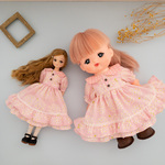 【2点セット】リカちゃんメルちゃんお揃いワンピース（ピンク襟水玉）