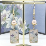 和風　紫陽花と蝶　長方形　ピアス　中