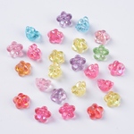 【約10mm  60個】オーロラ 5枚花びらのお花形 キャンディーカラーアクリルビーズ  アソート  背面横穴貫通