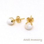 616【マザーオブパール・ホワイト】天然石一粒ピアス＊6mm＊サージカルステンレス