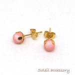 617【マザーオブパール・ピンク】天然石一粒ピアス＊6mm＊サージカルステンレス