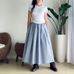 ロングプリーツスカート♪コットンリネンシャンブレー素材