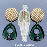 昭和レトロ✳爽やかラタンとアンティークグリーンフラワー✳ピアス、イヤリング✳ 個性的 アクセサリー 緑 大ぶり 古着 韓国 ゆめかわグリーン キッチュ クリア アンティーク レトロ  春 夏