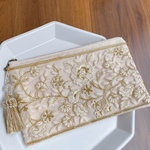 インド刺繍の横長ファスナーポーチ