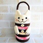 猫なペットボトルホルダー・ミニ！（小さいペットボトル用）【白猫・イチゴサンドチョコ】