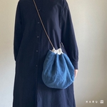 リネンの巾着ショルダーバッグ＊2way＊ブルー