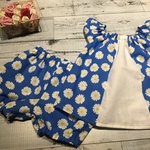 ベビー　手ぬぐいセットアップ（チュニック&カボチャパンツ）コスモス柄ブルー