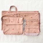 【hanayu3ka7de様オーダー品】サーモンピンク×朱赤刺繍チェリー7点セット𓂃𓈒𓏸