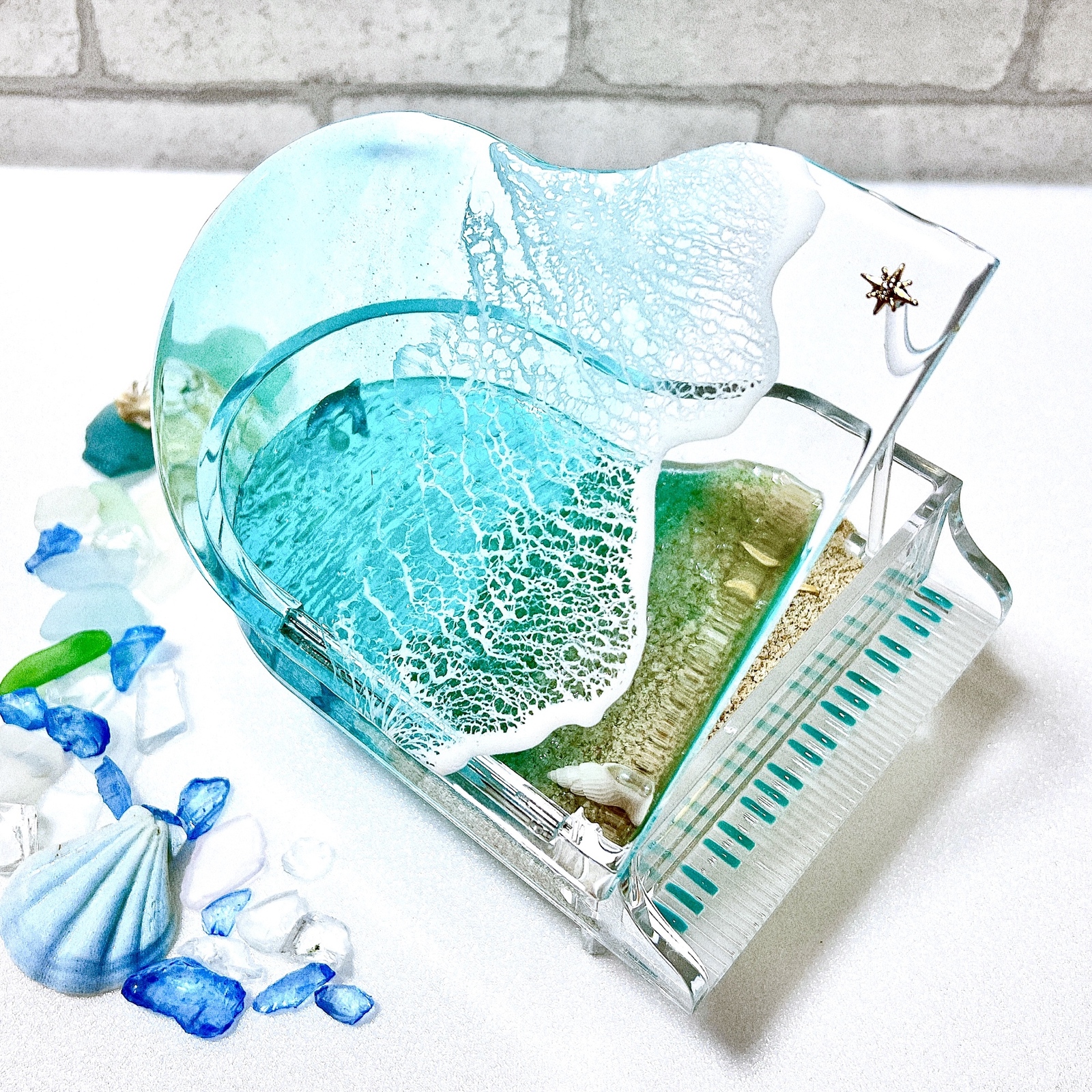 5月4日(水) 販売.*・ﾟ】海レジン ピアノ アクセサリー ケース BOX