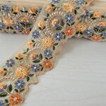 〖55cmカット済〗インド刺繍リボン  <商品No.313 イエロー>