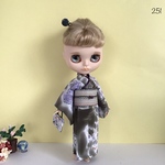 No.251  6/1サイズドール浴衣　焦茶のぼかしに花
