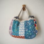 ♪北欧風　パッチワーク　クシュクシュBAG　B♪　ホワイトドット　　綿麻　ハリネズミ