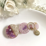 くすみパープルのラウンドフラワーバレッタﾟ･*:.｡❁ バレッタ ヘアーアクセサリー パープル お花アクセサリー くすみカラー ドライフラワー シェル 大人可愛い 可憐 上品 母の日 春 プレゼント 