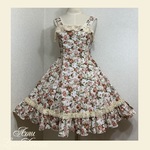 1点物*クラシカル ローズ プリンセスライン ジャンパースカート★サーモンピンク 薔薇 生成 レース(即納品)