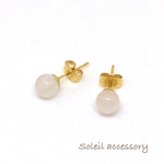 503【ローズクォーツ】天然石一粒ピアス＊6mm＊サージカルステンレス