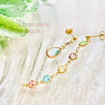【再販】虹を映した雫✨マルチカラー　アシンメトリーピアスorイヤリング
