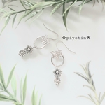 [送料無料]花&花パーツピアス＊シルバーカラーピアス