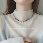 vintage purple pearl necklace ステンレス　チョーカー　シンプル　ネックレス　チョーカー　サージカルステンレス　パールネックレス　