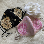 【カラー選択】大輪の薔薇の刺繍レースマスク＊両面クレンゼ＊調節可能Sサイズ