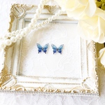 No.282 蝶の耳飾り　【　蝶　蝶々　ちょうちょ　バタフライ　パピヨン　チョウチョ　モルフォ　薔薇　ローズ　バラ　金具交換　　一粒ピアス　ピアス　イヤリング　カラフル　スワロフスキー】