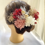 成人式  髪飾り ヘアアクセサリー 結婚式 卒業式 振袖 和装 前撮り ドライフラワー ヘアパーツ 白 ピンク 赤 ゴールド 振袖 袴 和装 カラードレス ヘッドドレス  振袖髪飾り