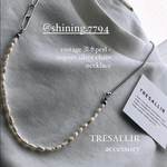 vintage perl × import silver chain necklace