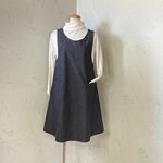 濃紺　綿麻シャンブレー　ふんわりすっきり・フレアーエプロンドレス　95
