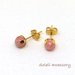 620【インカローズ】天然石一粒ピアス＊6mm＊サージカルステンレス
