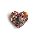 con  Naranja   Antique Silver Beads Reunion  ハートのビーズ刺繍ブローチ