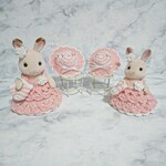 シルバニア服 ショコラウサギ女の子&お母さん お揃いドレス・耳飾り・バッグ セット