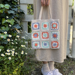 ちょっとそこまで♪ クロシェ編みトートバッグ　『ライトベージュ×パステル』