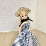 リカちゃん　麦わら帽子　リボン付き