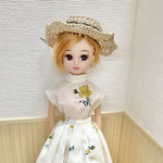 リカちゃん　麦わら帽子　オーガンジーリボン付き
