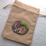 【再販×3】リネンと刺繍のうさぎのきんちゃく