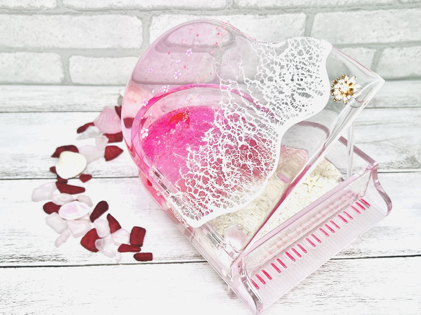 海レジン　ピアノ　アクセサリーケース　桜 海レジン ピアノ アクセサリーケース 桜