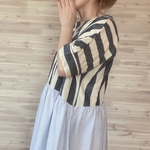 a.myu 爽やかなインディゴブルーストライプ腰切り替えワンピース