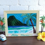 ハワイアンキルト《Blue Sky Beach~Aloha Hawaii~🌴》A5フレーム入り      