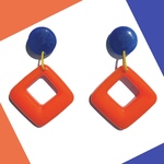 ぷっくりスクエアꕤピアス/イヤリング　レトロオレンジ