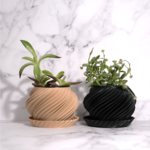 HINERI(底穴あり受け皿付き)/3D printed 植木鉢カバー/ 2号 / ブラック,ブラウン / プランター