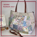 新作！丸型トート 4WAY♡リバティ パッチワーク♡ナチュラルリネン