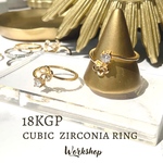 【2pcs】18KGP本金メッキ×一粒ジルコニアスリムフォークリング 22103